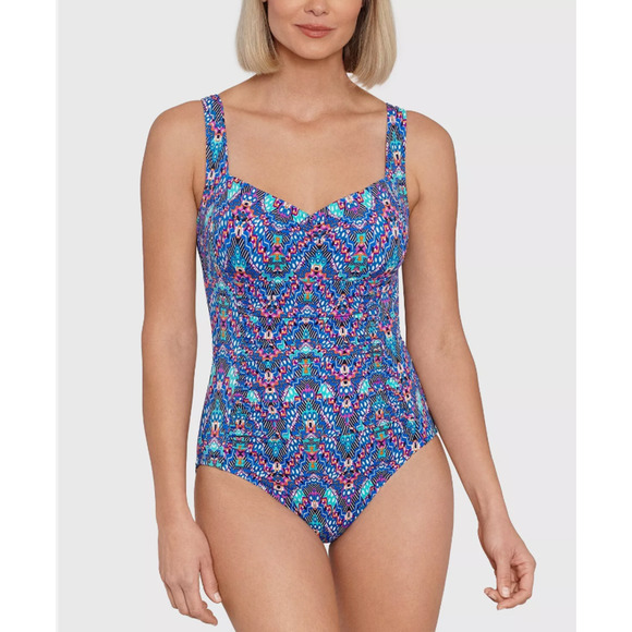 Swim Solutions Women's Multicolor Tummy-Control Shirred One-Piece Swimsuit 11340